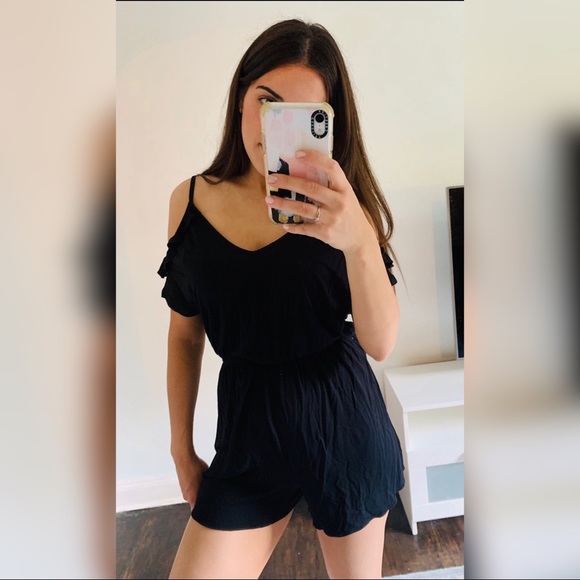 Black Off The Shoulder Romper - Picture 3 of 6